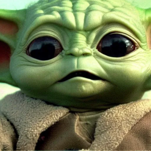 Image similar to a film still of baby yoda's kid in star wars realistic, detailed