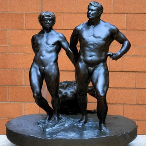 Prompt: conan o'brien and andy richter, by auguste rodin, bronze