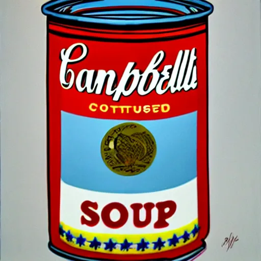 Image similar to Andy Warhol inside his soup can