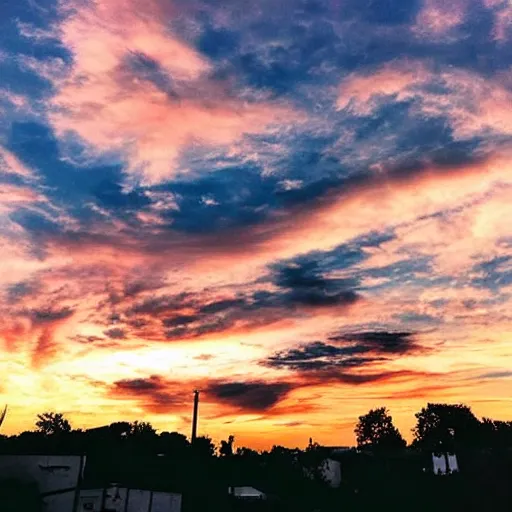 Prompt: photograph of the sky, taken with an iphone, nostalgic, beautiful, sunset, clouds