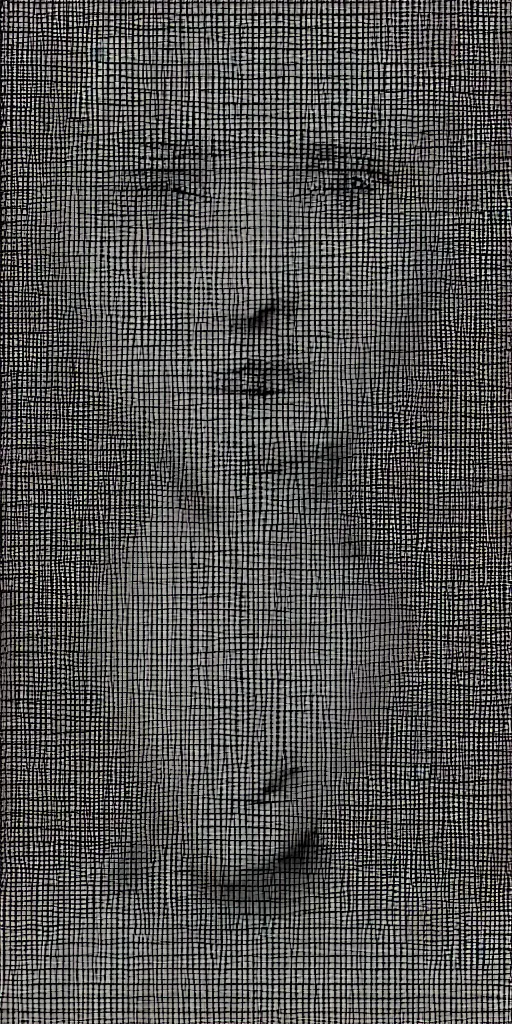 Image similar to a glitched portait of a woman, black and white, digital, distorted, blocky, pixelsorting, encoding error