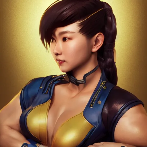 Image similar to portrait of chun li, au naturel, hyper detailed, digital art, trending in artstation, cinematic lighting, studio quality, smooth render, unreal engine 5 rendered, octane rendered, art style by klimt and nixeu and ian sprigger and wlop and krenz cushart.