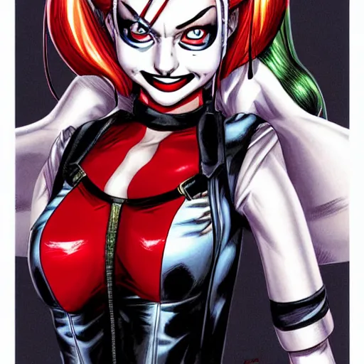 Prompt: Harley Quinn Portrait by Yusuke Murata