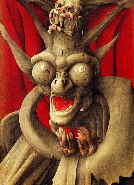 Image similar to red devil Gargoyle, Medieval painting by Jan van Eyck, Hieronymus Bosch, Florence