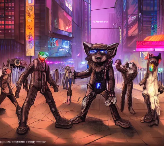 Image similar to high - resolution photograph from a cyberpunk era furry fandom convention ( midwest furfest 2 0 4 7 ), taking place after the genetic revolution and quantum singularity. photorealistic.