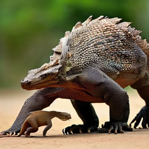 Image similar to a hybrid between a komodo-dragon and a pangolin, national geographic file-photo, photography