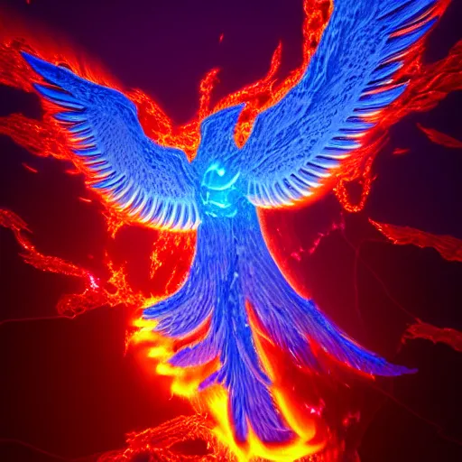 Image similar to phoenix made of lava, glowing from inside, in the luminous sky, hyperrealistic, highly detailed, 1 6 k, high quality, diffuse light, intricate, digital painting, trending in artstation, smooth marble surfaces, volumetric light, cinematic