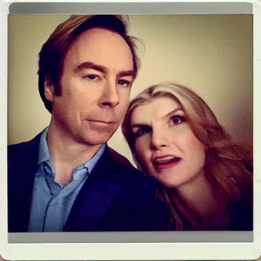 Image similar to Jimmy McGill and Kim Wexler selfie, polaroid