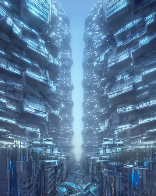 Image similar to dystopian mega city, neo-brutalist buildings, by Leon Tukker, Makoto Kobayashi, synthetic light, blue trees, people on the streets, utopia, perfect, futuristic, 8k high detail, masterpiece, trending on ArtStation
