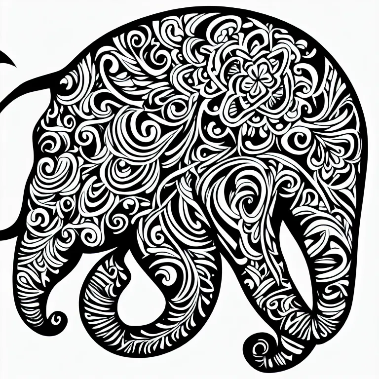 Image similar to beautiful elephant's head, ornamental, fractal, line art, vector, outline, simplified, colouring page