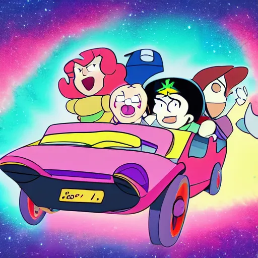 Prompt: steven universe in a car