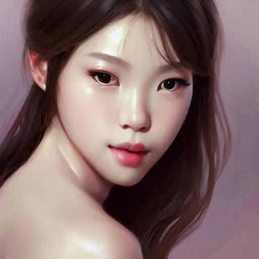 Prompt: a beautiful and elegant girl by wlop, by ruan jian, dream, closeup headshot, 8 k, high detailed, ultra - realistic painting, trending on artstation.