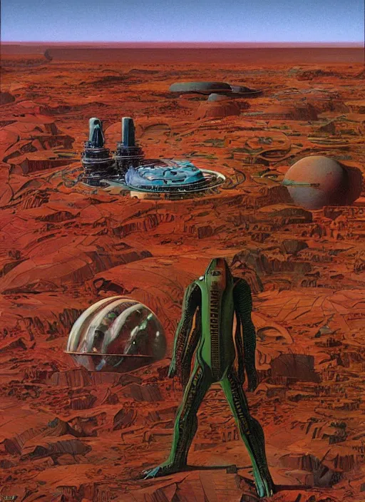 Prompt: photorealistic image of a martian industrialism, by roger dean, by dean ellis