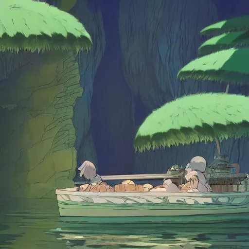 Image similar to spirited away creature in ghibli artstyle,peace atmopshere, wonderful scene, 8k, smooth, detailed with high quality, details