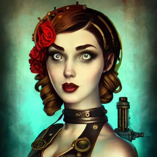 Image similar to lofi underwater bioshock steampunk portrait, wearing corset, Pixar style, by Tristan Eaton Stanley Artgerm and Tom Bagshaw.