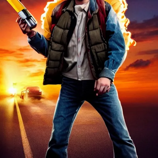 Image similar to Tom Holland, movie poster, starring as Marty mcfly, back to the future