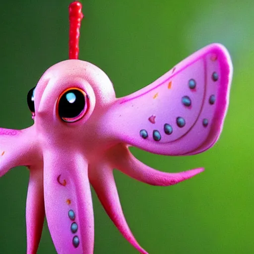 Image similar to an anthropomorphic humanoid rosy maple moth squid hybrid designed by tim burton