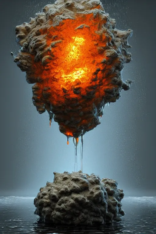 Prompt: sculpture made of water exploding violently like nuclear blast exploding inside old museum gallery, highly detailed, 3 d hyper realistic digital painting, artstation, concept art, smooth, sharp focus, illustration, art by ilja repin