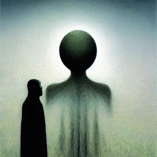 Image similar to god talking to his creation by zdzislaw beksinski