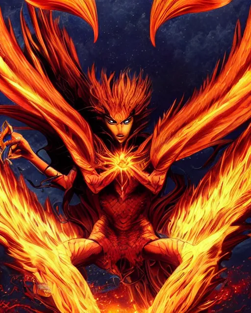 Image similar to A dark phoenix, epic, highly detailed, close-up, fantasy art, dragon art, in the style of masami kurumada, illustration, epic, fantasy, intricate, hyper detailed, artstation, concept art, smooth, sharp focus, ray tracing