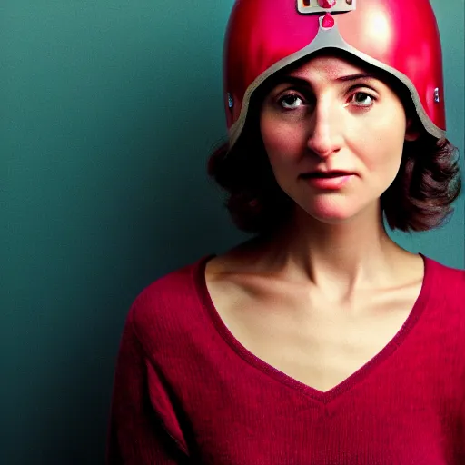 Prompt: beautiful jewish woman, cranberry helmet, studio light, bloom, detailed face, magazine, press, photo, steve mccurry, david lazar, canon, nikon, focus