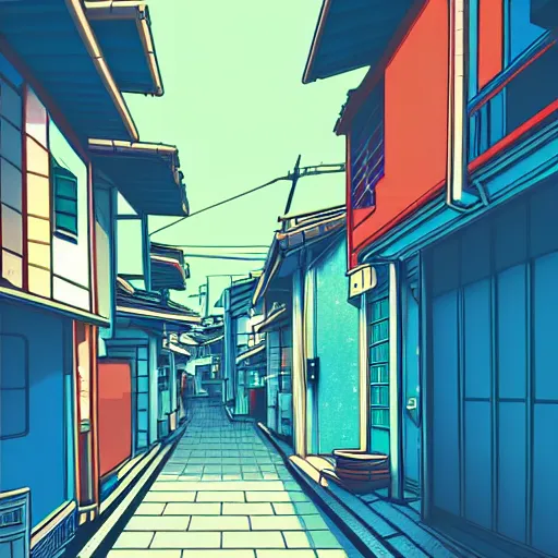 Image similar to anime tokyo residential quiet street scenery only wallpaper aesthetic, vintage retro colors, beautiful