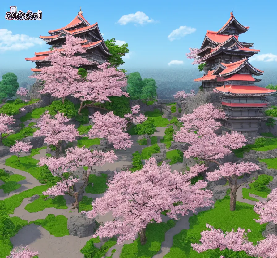 Image similar to realistic japan castle + sakura, pixel art, 3 d, unreal engine 5, wallpaper, 8 k, ultra detailed, realistic photo, artstation