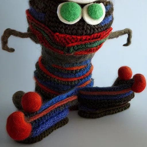 Prompt: a monster made of spoons knitted out of wool