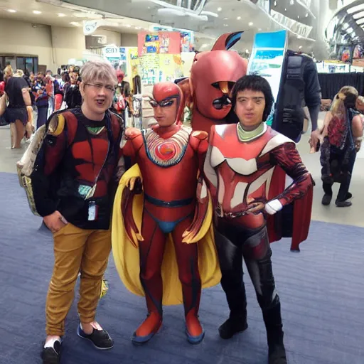 Image similar to mork, moros, kar, and dinshu go to comic con