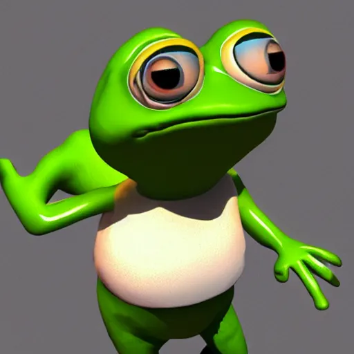 Image similar to 3 d render of pepe the frog, realistic,