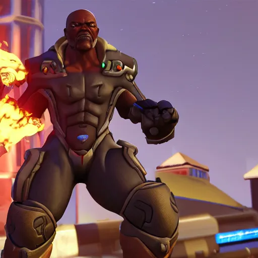 Prompt: samuel l jackson as doomfist from overwatch, screenshot, detailed