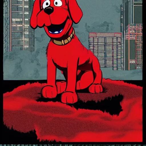 Image similar to clifford the big red dog fighting monsters, in the style of akira, detailed, trending on artstation, 8 k