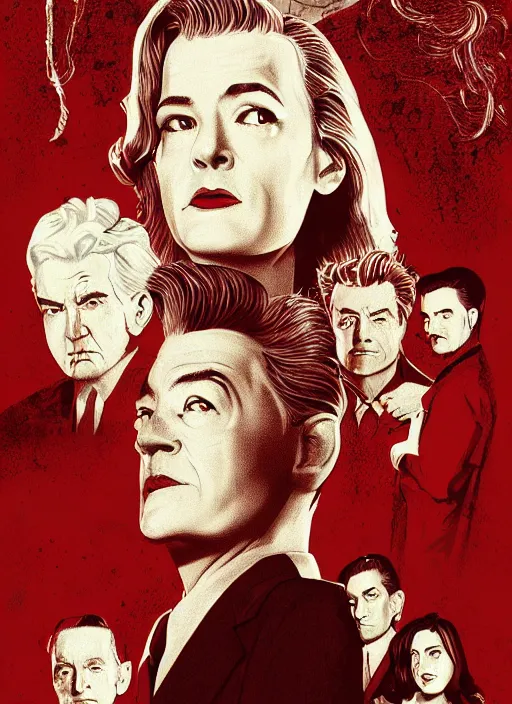 Prompt: twin peaks movie poster art by gabz