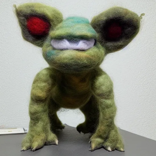 Prompt: photo of a needle - felted wrinkled old kaiju