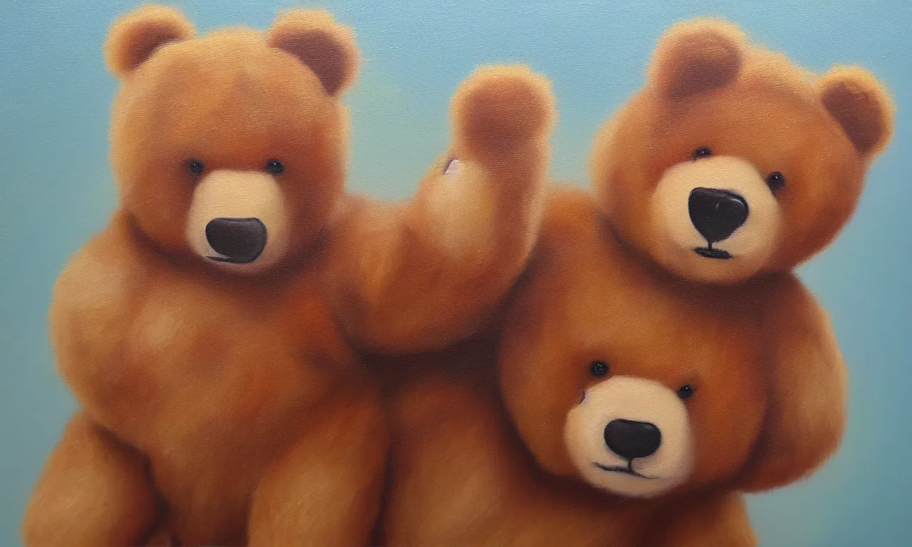 Prompt: a fluffy and cuddly teddy bear, oil on canvas painting