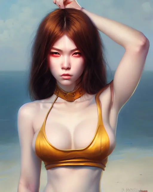 Prompt: face closup portrait view of caucasian caucasoid pale skin beauty, bikini armor, paint by ilya kuvshinov and ross tran and karol bak and stanley lau and anna dittmann and artgerm and xiaoguang sun and tian zi
