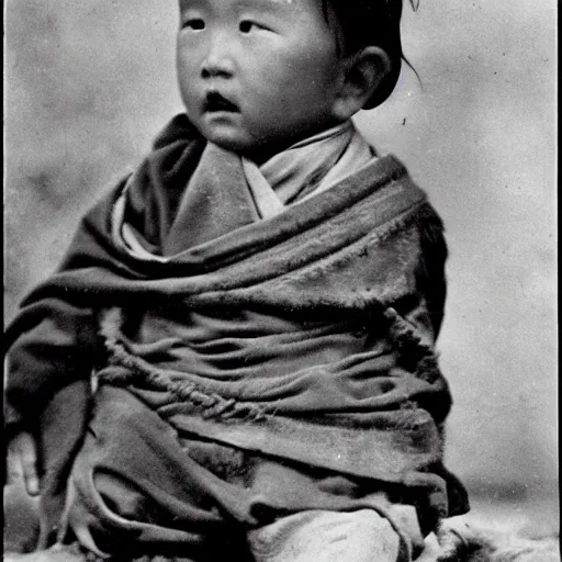 Image similar to a 2 - year old boy as the king of tibet in 1 9 3 6