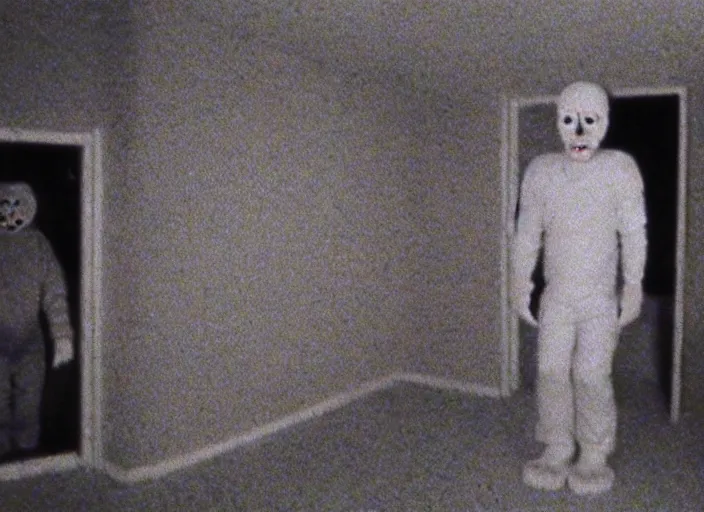 Image similar to scariest thing ever, liminal space, nightmare fuel, grotesque, cursed, found footage, vhs quality, back rooms