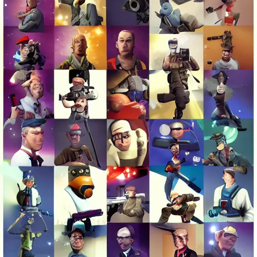 Image similar to team fortress 2 characters in space