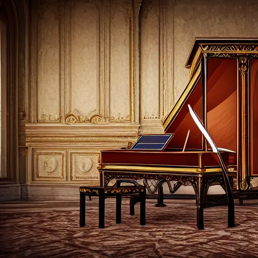 Prompt: beautiful highly detailed photorealistic render of a harpsichord, 8 k