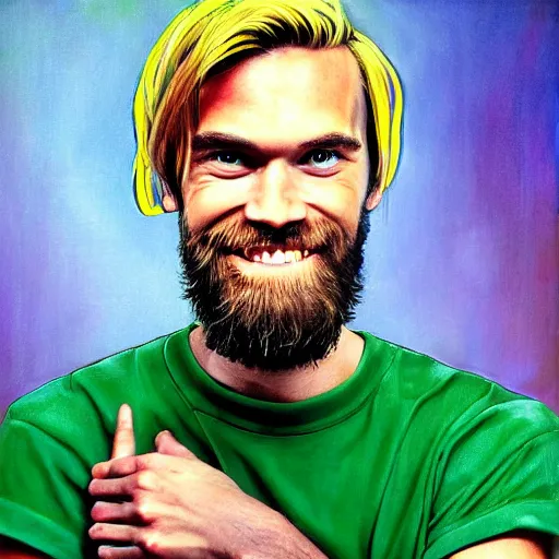 Image similar to PewDiePie with a square head, painted by Gilbert Williams