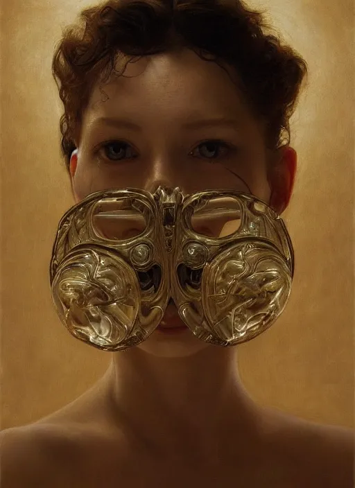 Image similar to highly detailed oil painting | very intricate | cinematic lighting | award - winning | the water mask by alexander mcqueen | by roberto ferri, by arsen kurbanov, by j. c. leyendecker and klimt, american romanticism, by austin osman spare, artstation, cgsociety, official art, octane