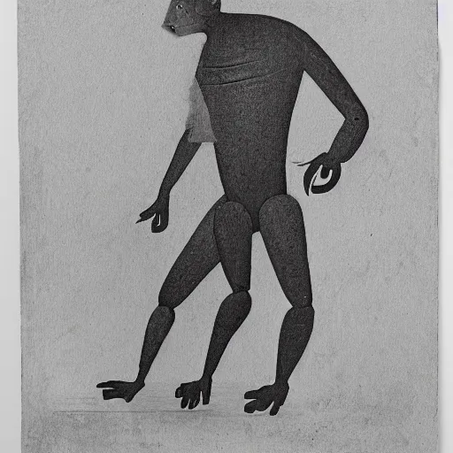 Image similar to black and white dada artwork of the golem from prague lab