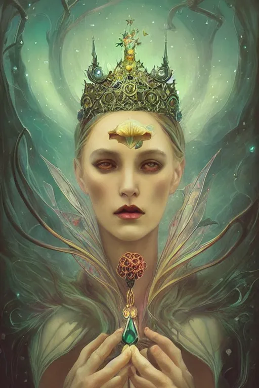 Image similar to jeweled Crown, other worldly, fairy eldritch court, art nouveau, by Anato Finnstark, Tom Bagshaw, Brom