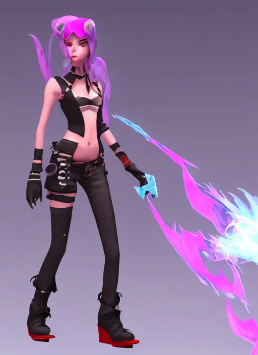 Prompt: jinx from league of legends in icebox in the style of valorant, cartoon, fps, realism, unreal engine 5