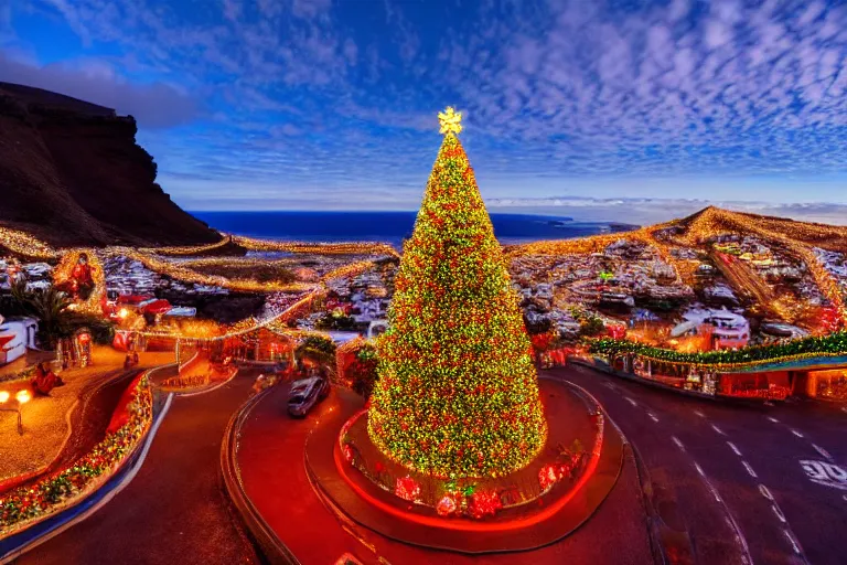 Image similar to christmas in the canary islands, realistic, 4 k, detailed, high quality, winter, cinematic