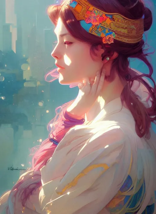 Prompt: portrait of an egirl, colorful, elegant, highly detailed, digital painting, artstation, concept art, smooth, sharp focus, illustration, art by artgerm and greg rutkowski and alphonse mucha