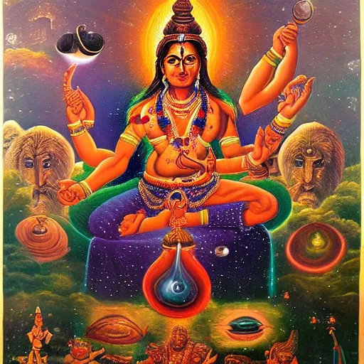 Image similar to Epic wide angle portrait of Shiva generating the universe with his lingan, visionary painting, realistic