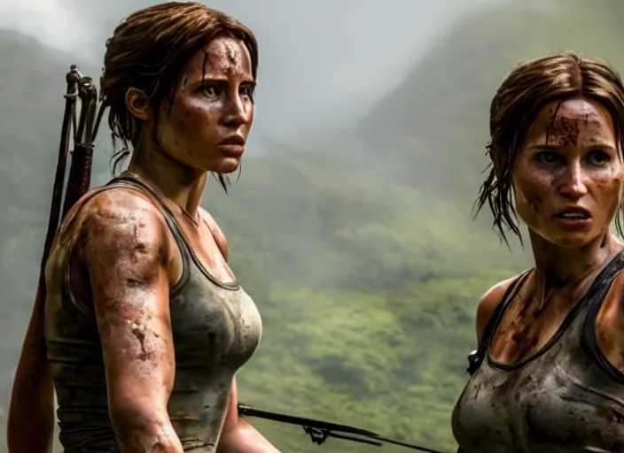 Image similar to film still of!!!! daisy edgar - jones!!! as lara croft in new tomb raider movie, 8 k