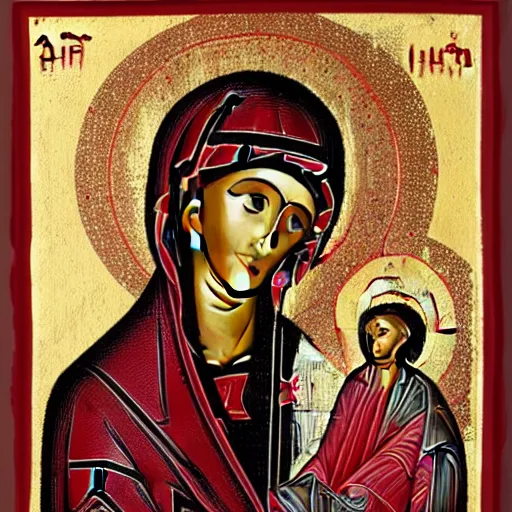 Image similar to red and silver icon of the Theotokos